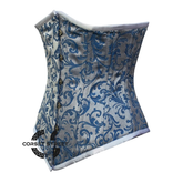 Baby Blue Brocade With Front Antique Busk Gothic Long Underbust Waist Training Double Bone Corset